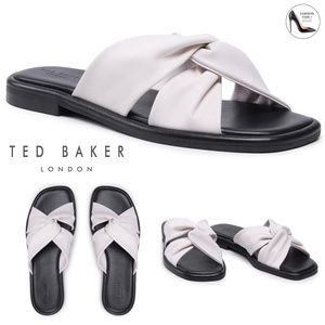 TED BAKER Pebba Twisted-knot White Leather Slide Sandals Flat Mules 39 8.5